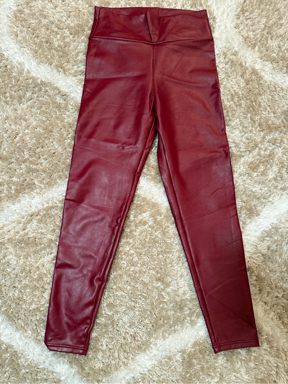 Women’s Faux Leather Leggings - Burgundy